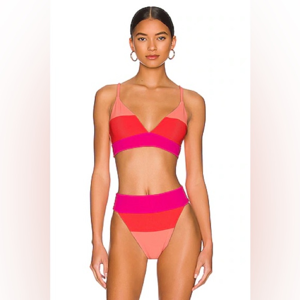 New BEACH RIOT Riza Magenta Colorblock Bikini Set